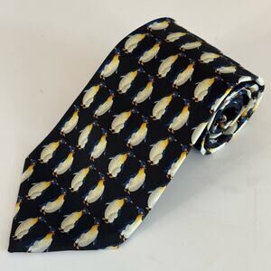 Michel Rouen Soie Mens Black Repeat Penguin Pointed Adjustable Pure Silk Necktie